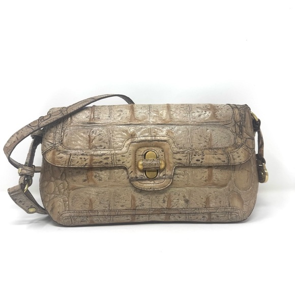 Brahmin Croc-Embossed Leather Shoulder Bag – Chestnut Brown Vintage - Picture 1 of 10